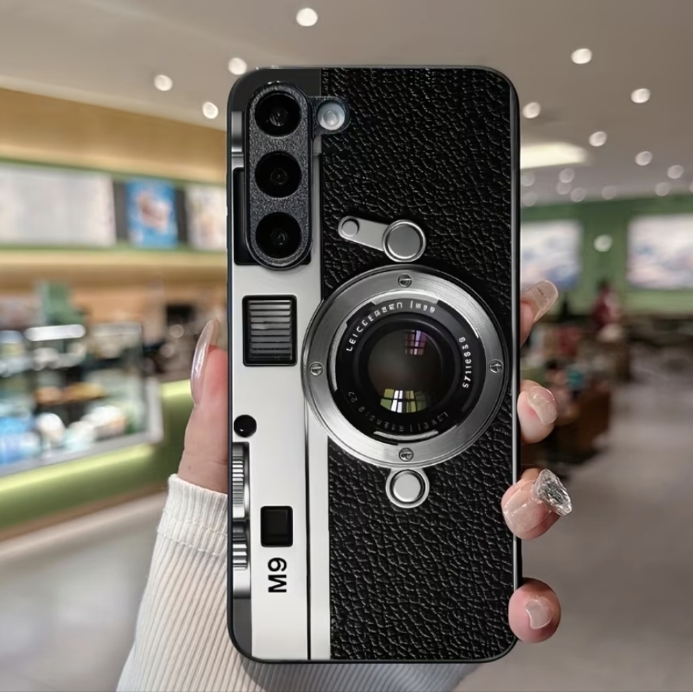 Black Classic Camera Pattern Phone Case, Tempered Glass For Samsung S23 - NEW